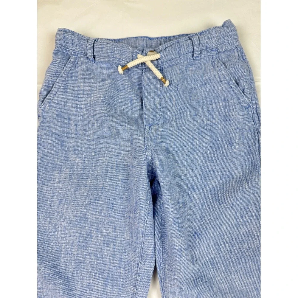Gymboree Boys Blue Linen Blend Pants Roll Tab Trousers Size 8 Drawstring Summer